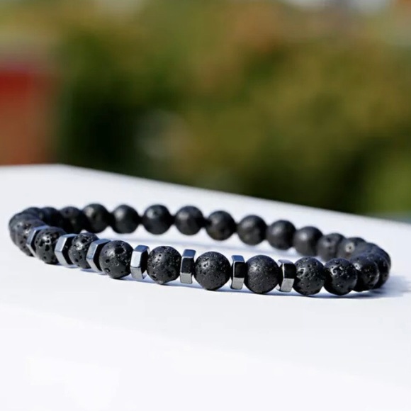 Hematite & Volcanic Lava Stone Bracelet - Picture 3 of 7